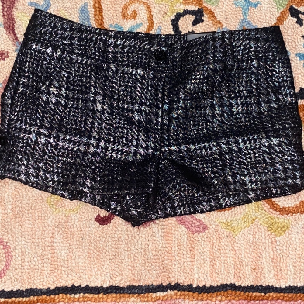 Express Silver Metallic Houndstooth Cuffs Shorts Pockets Size 10 Wool Blend - Picture 2 of 5
